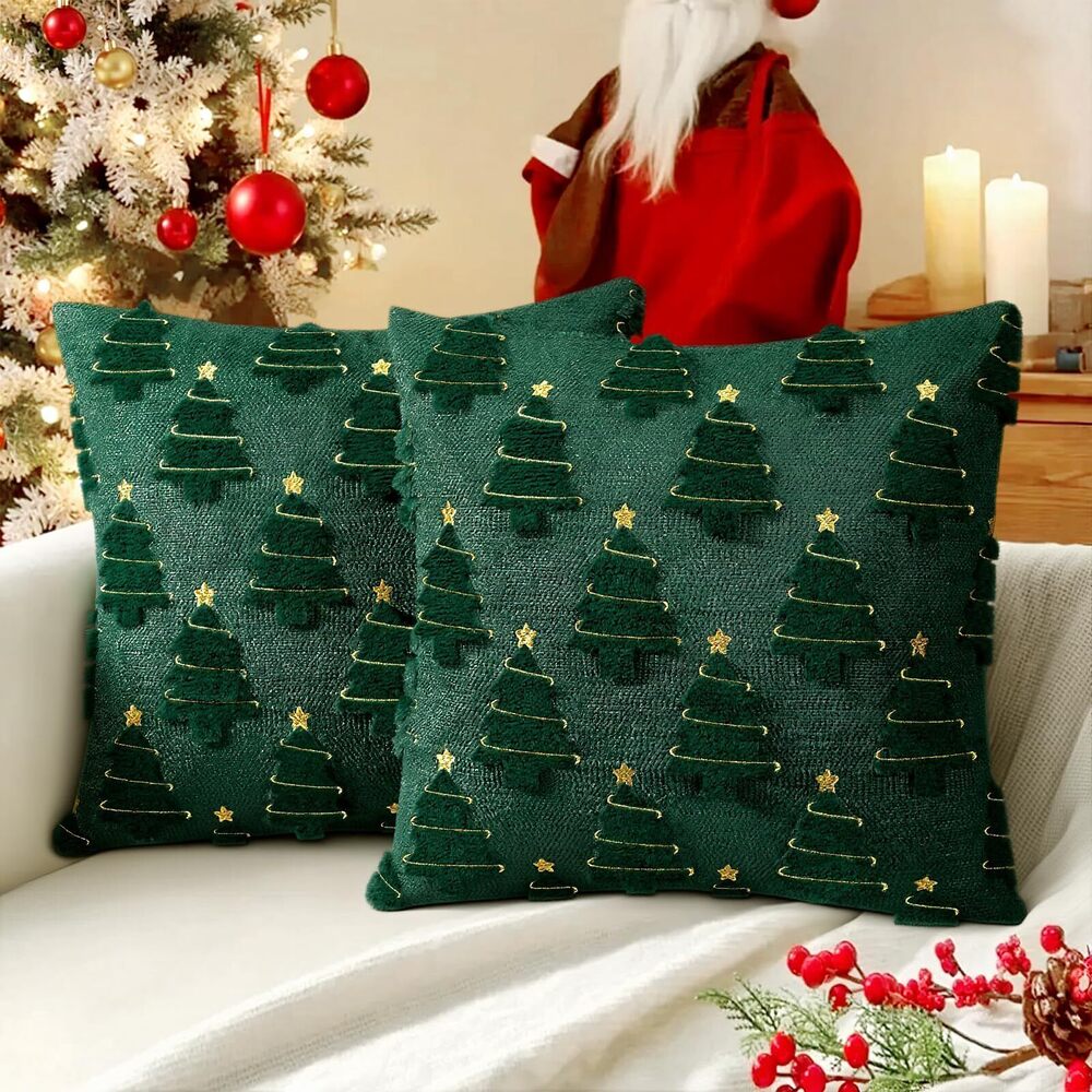 9979 Christmas Pillow Covers 18x18 Inch Set of 2 Xmas Decorations Green